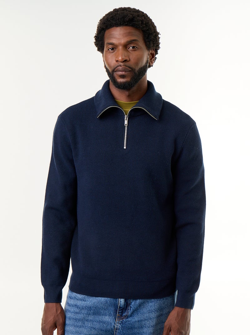 Sweat col camionneur zippé Bleu - Kiabi