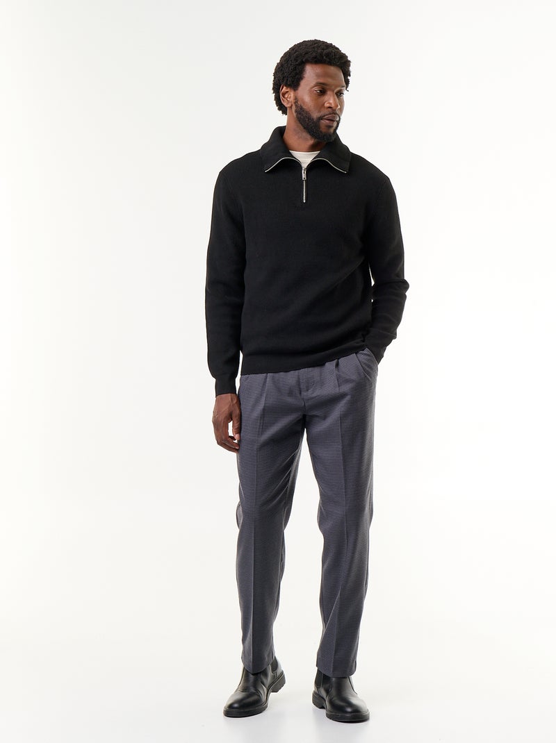 Sweat col camionneur zippé Noir - Kiabi