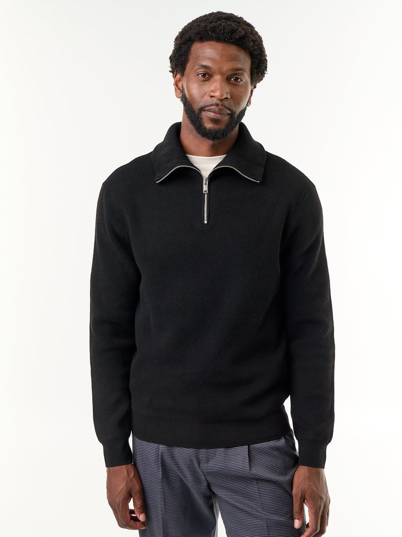 Sweat col camionneur zippé Noir - Kiabi
