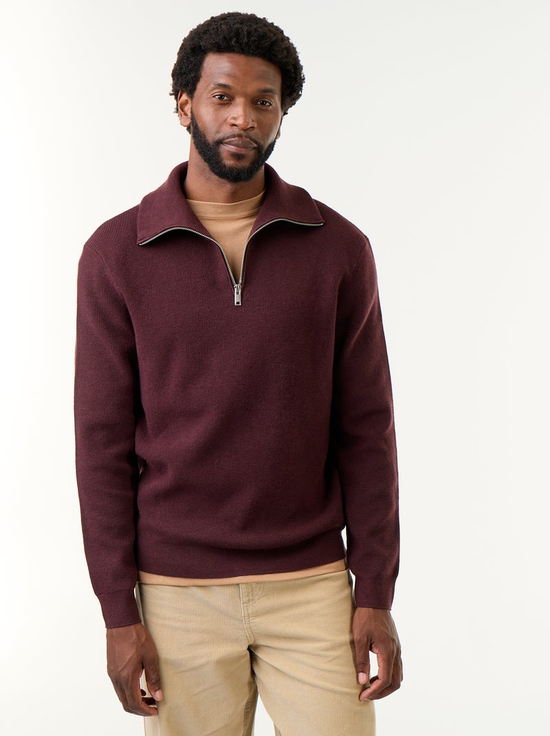 Sweat col camionneur zippé Rouge - Kiabi