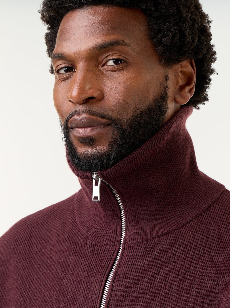 Sweat col camionneur zippé Rouge - Kiabi