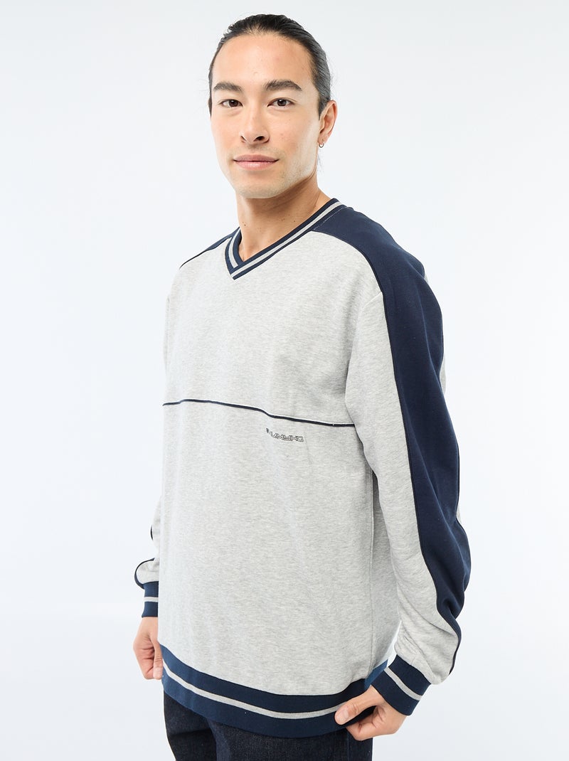 Sweat col V en french terry Gris - Kiabi