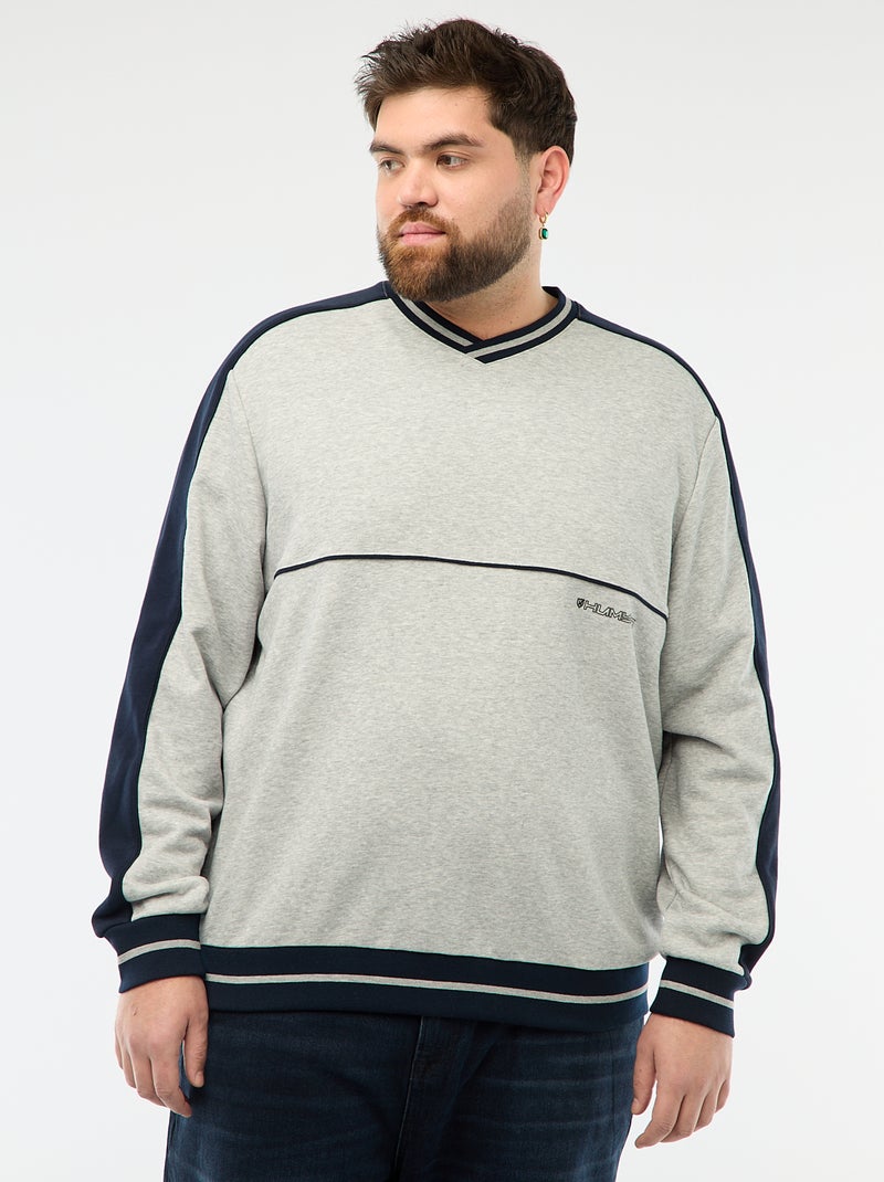 Sweat col V en French Terry Gris - Kiabi