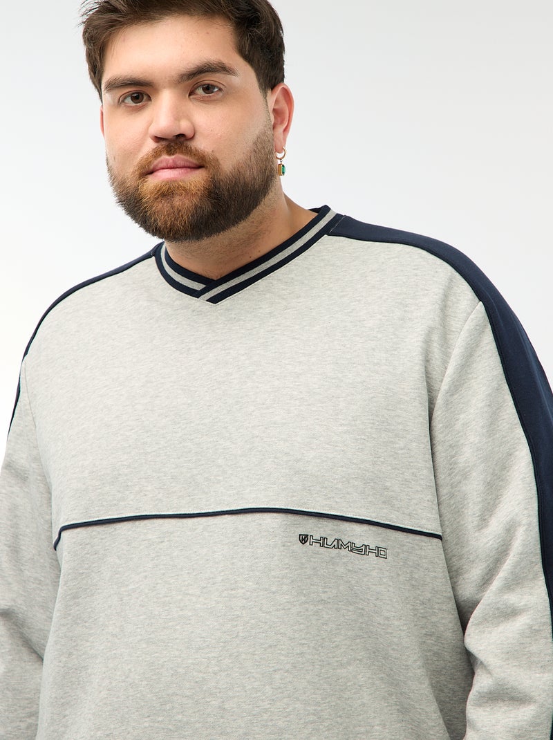 Sweat col V en French Terry Gris - Kiabi