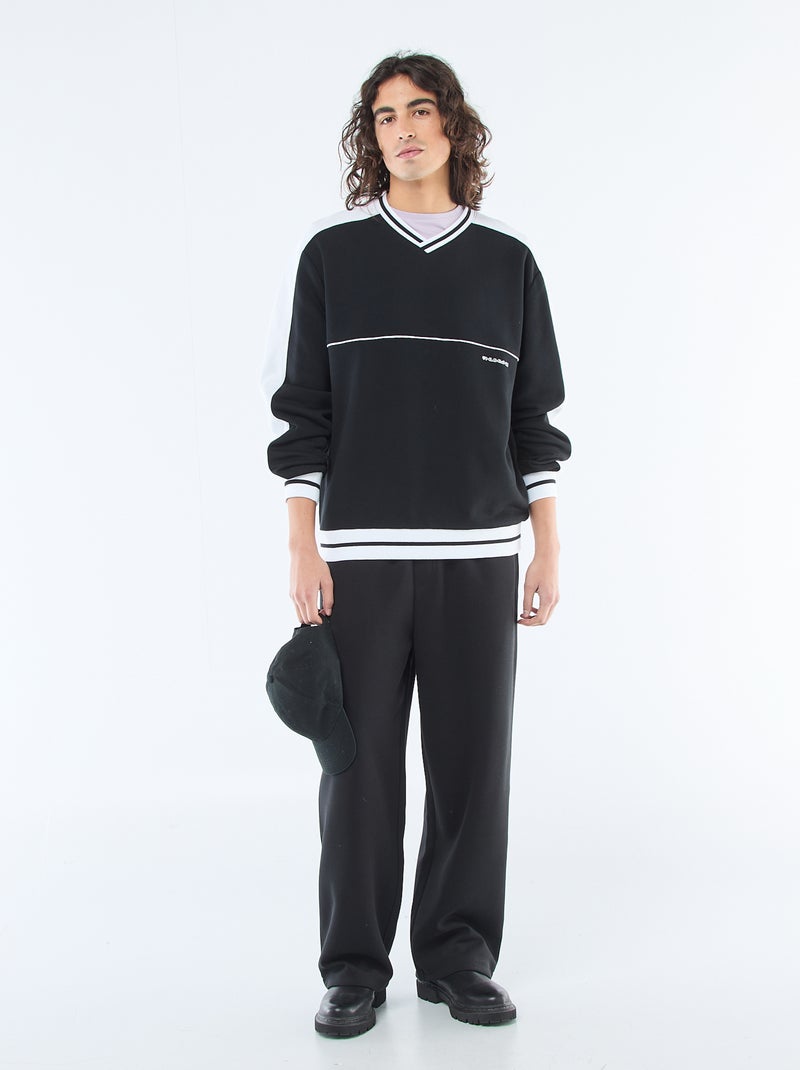 Sweat col V en french terry Noir - Kiabi