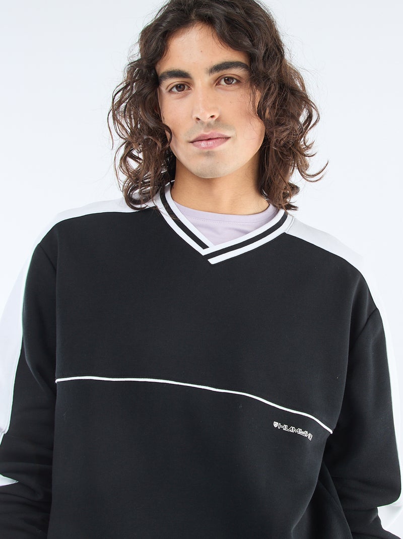 Sweat col V en french terry Noir - Kiabi