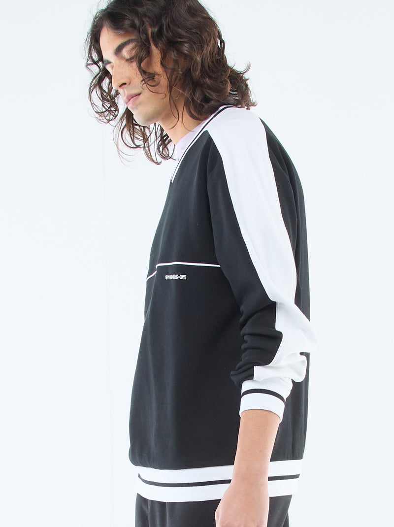 Sweat col V en french terry Noir - Kiabi