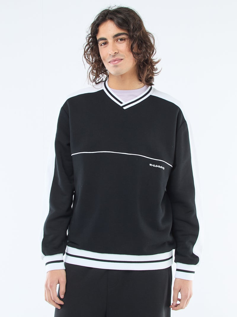 Sweat col V en french terry Noir - Kiabi