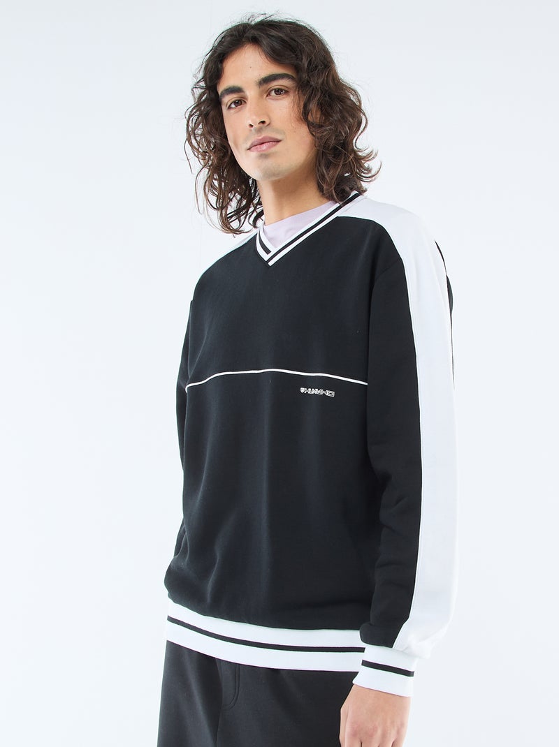 Sweat col V en french terry Noir - Kiabi