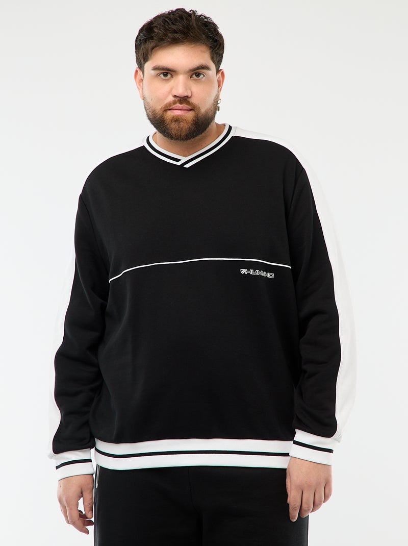 Sweat col V en French Terry Noir - Kiabi