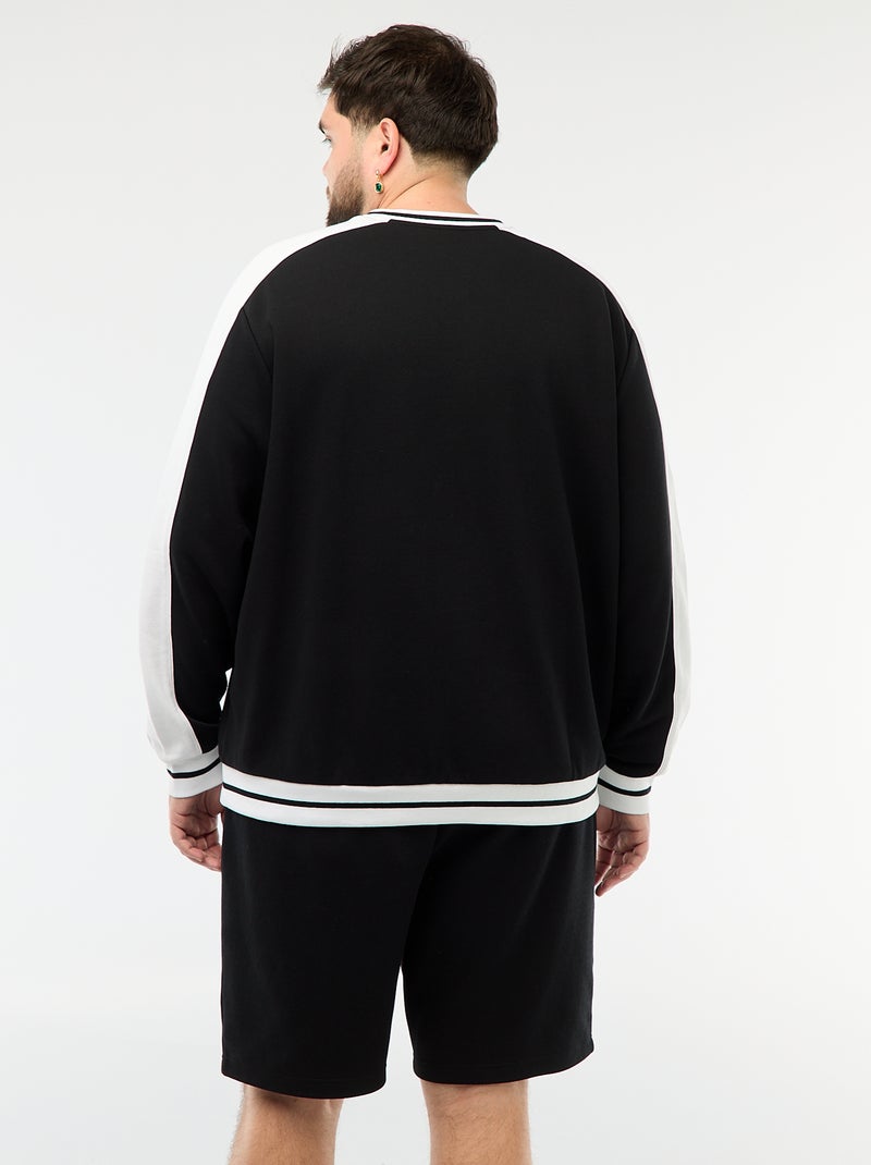 Sweat col V en French Terry Noir - Kiabi