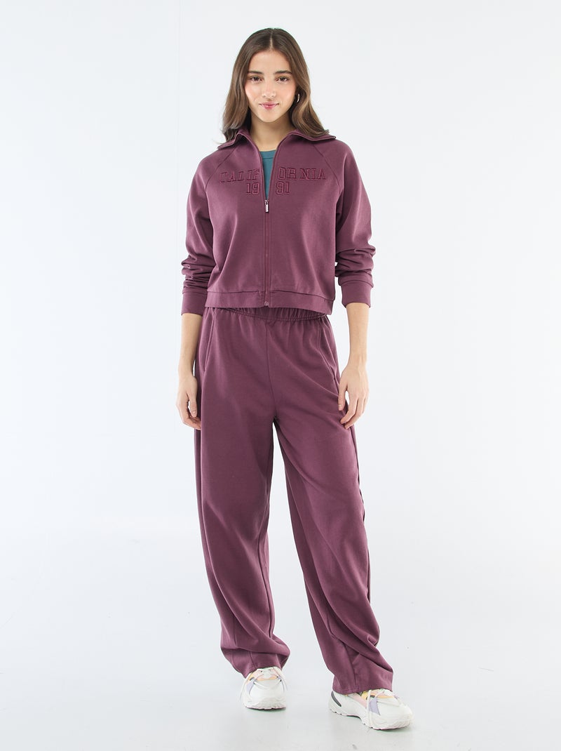 Sweat court zippé à message brodé Prune - Kiabi