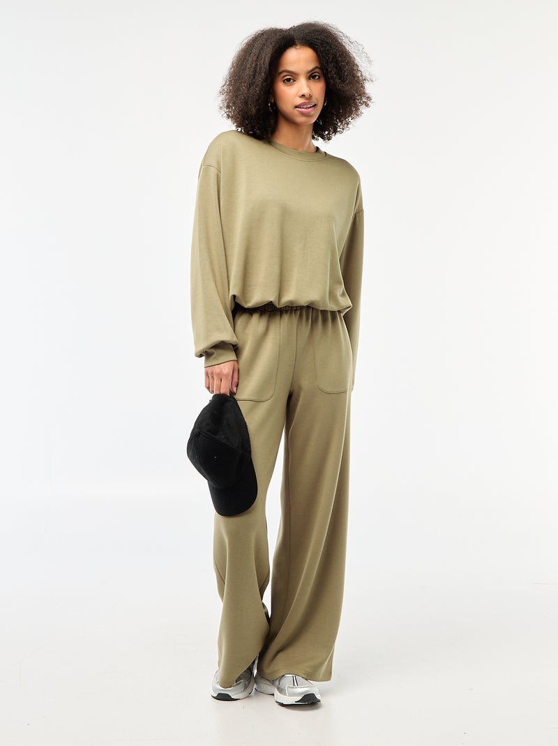 Sweat crop top effet boule Kaki - Kiabi