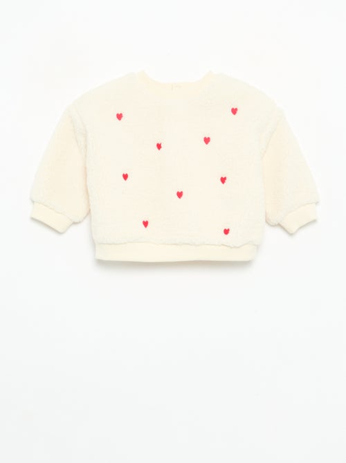 Sweat effet moutonné avec broderies - Kiabi