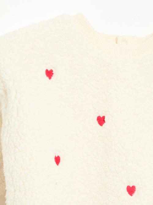 Sweat effet moutonné avec broderies - Kiabi