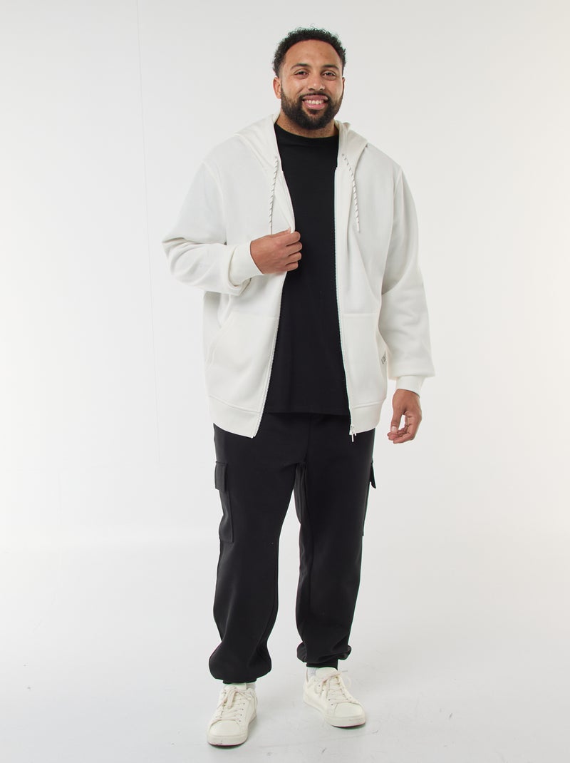 Sweat en maille piquée avec ouverture zippée et capuche Blanc - Kiabi