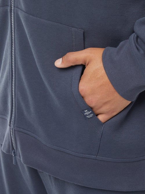 Sweat en maille piquée avec ouverture zippée et capuche - Kiabi