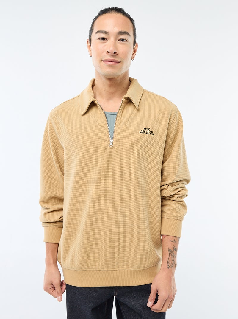 Sweat en matière gaufrée Beige - Kiabi