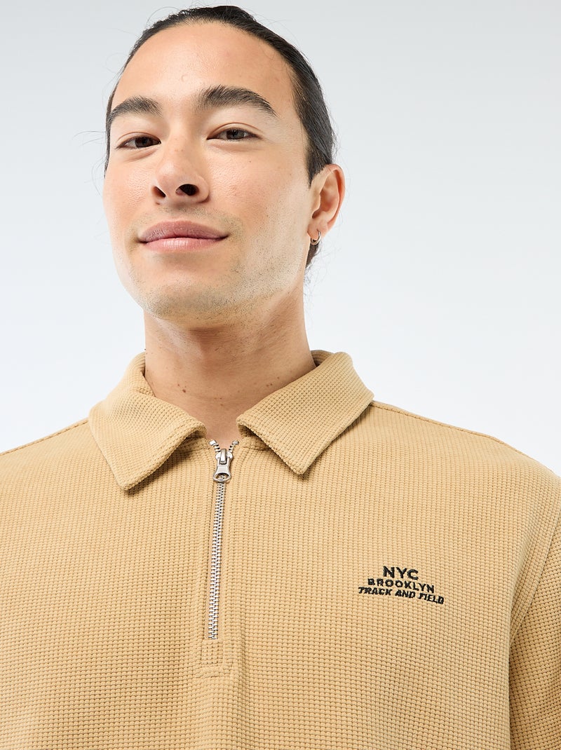 Sweat en matière gaufrée Beige - Kiabi