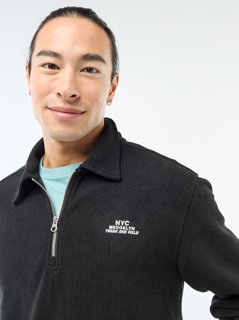 Sweat en matière gaufrée Noir - Kiabi