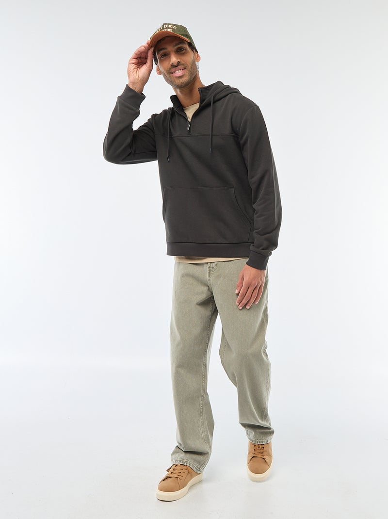 Sweat en molleton à capuche avec ouverture zippée au col Gris - Kiabi