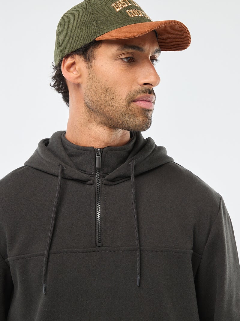 Sweat en molleton à capuche avec ouverture zippée au col Gris - Kiabi