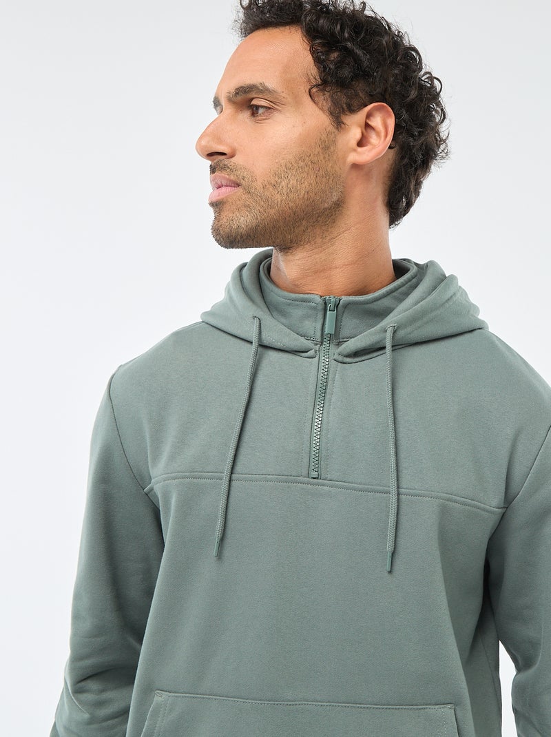 Sweat en molleton à capuche avec ouverture zippée au col Vert - Kiabi