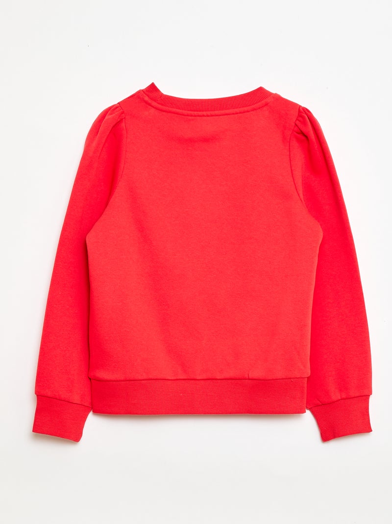 Sweat en molleton avec broderie et fronces aux épaules Rouge - Kiabi