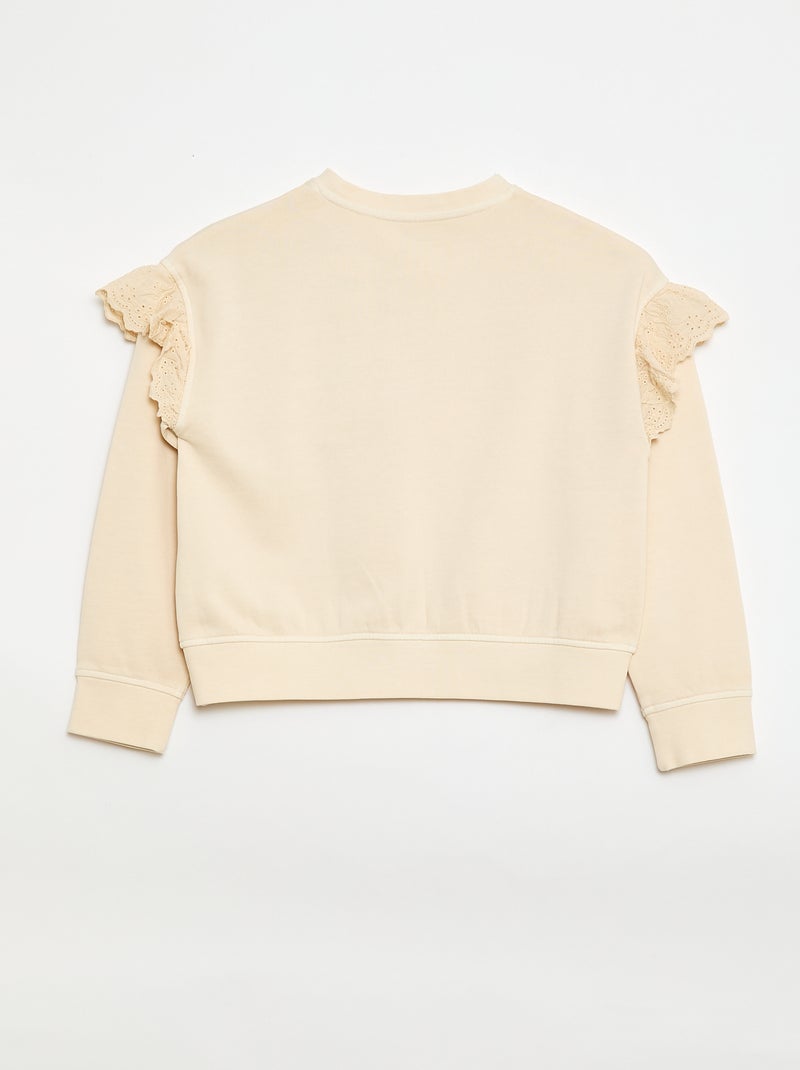 Sweat en molleton avec broderies anglaises Blanc - Kiabi