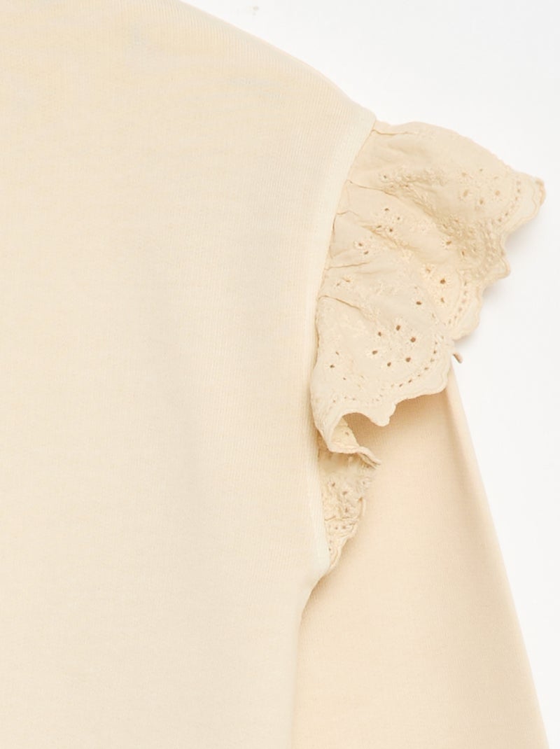 Sweat en molleton avec broderies anglaises Blanc - Kiabi