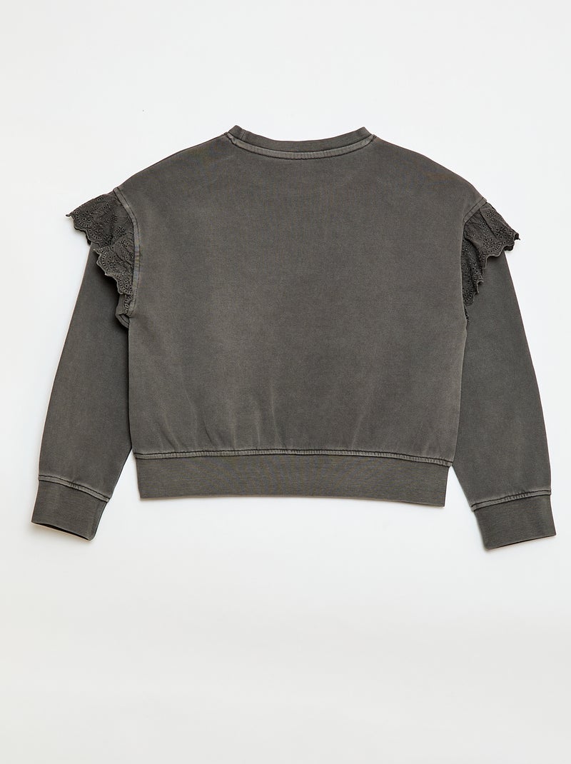 Sweat en molleton avec broderies anglaises Gris - Kiabi