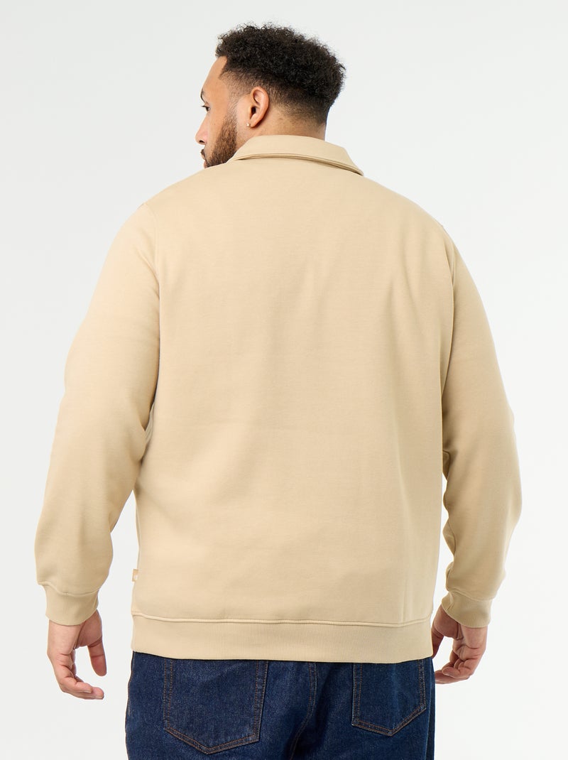 Sweat en molleton col polo Beige - Kiabi