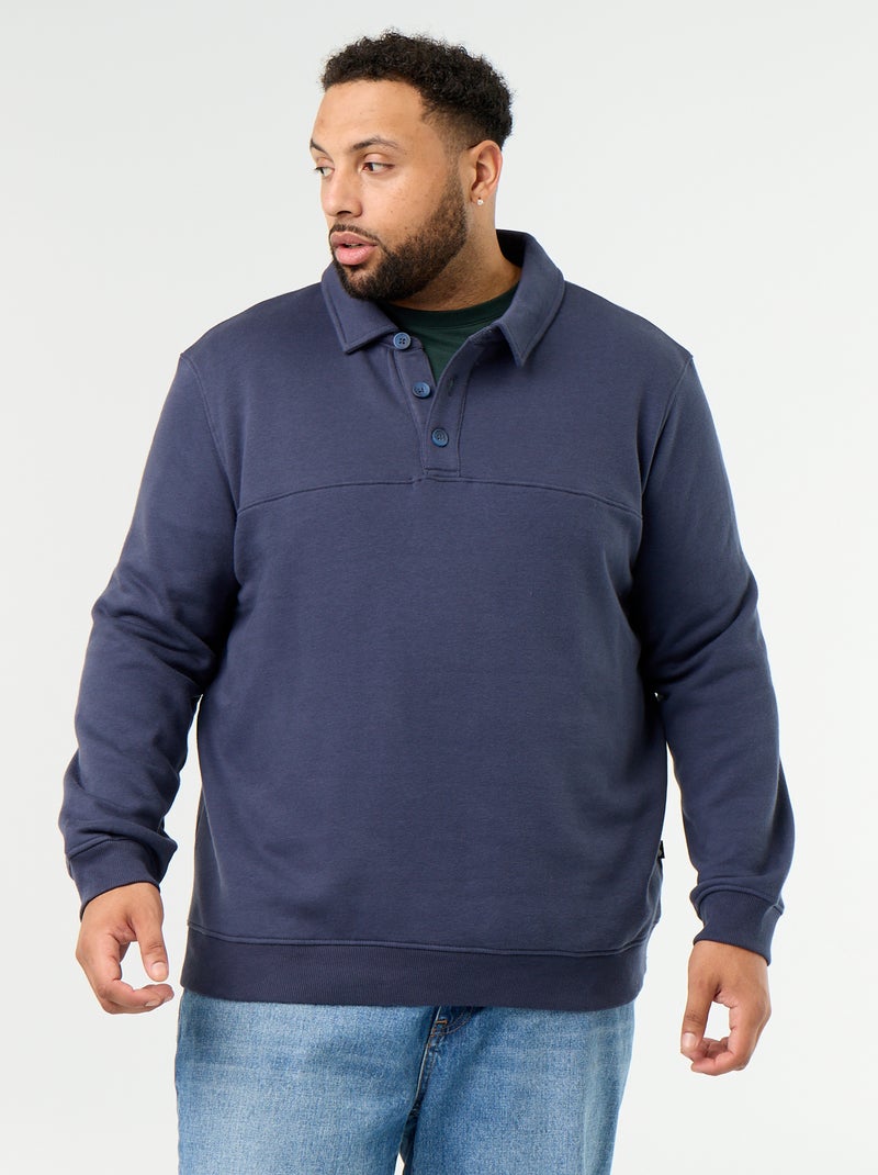 Sweat en molleton col polo Bleu - Kiabi