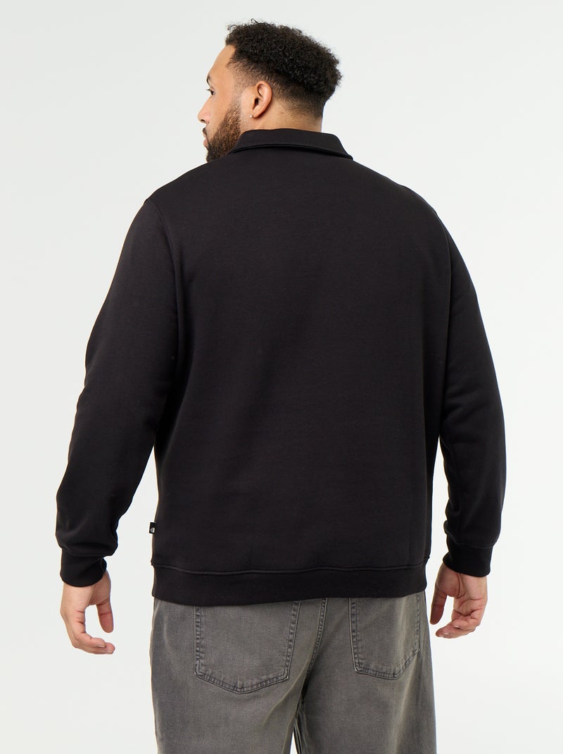 Sweat en molleton col polo Noir - Kiabi