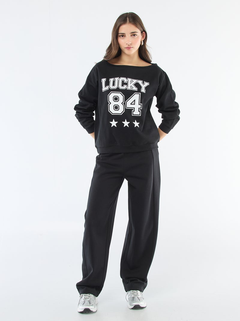 Sweat en molleton esprit sportif Noir - Kiabi