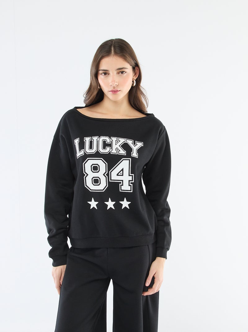 Sweat en molleton esprit sportif Noir - Kiabi