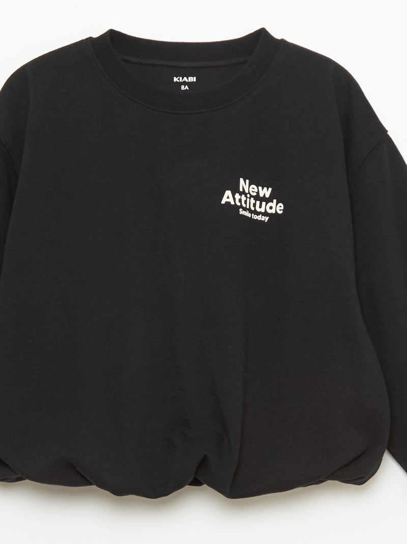 Sweat en molleton léger avec inscription devant Noir - Kiabi