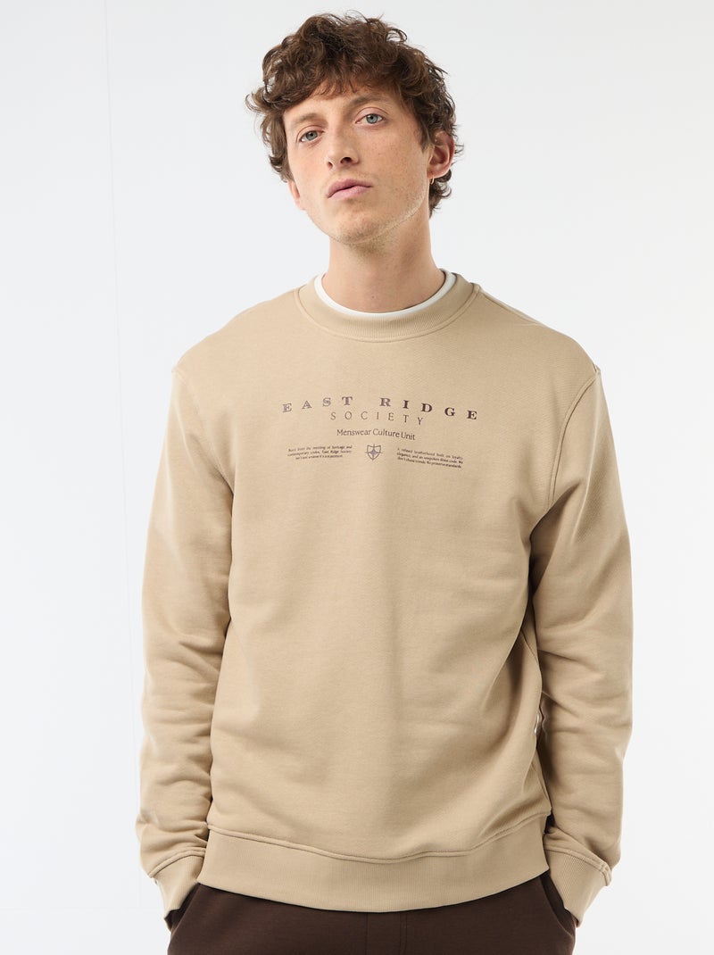 Sweat en molleton léger imprimé recto/verso Beige - Kiabi