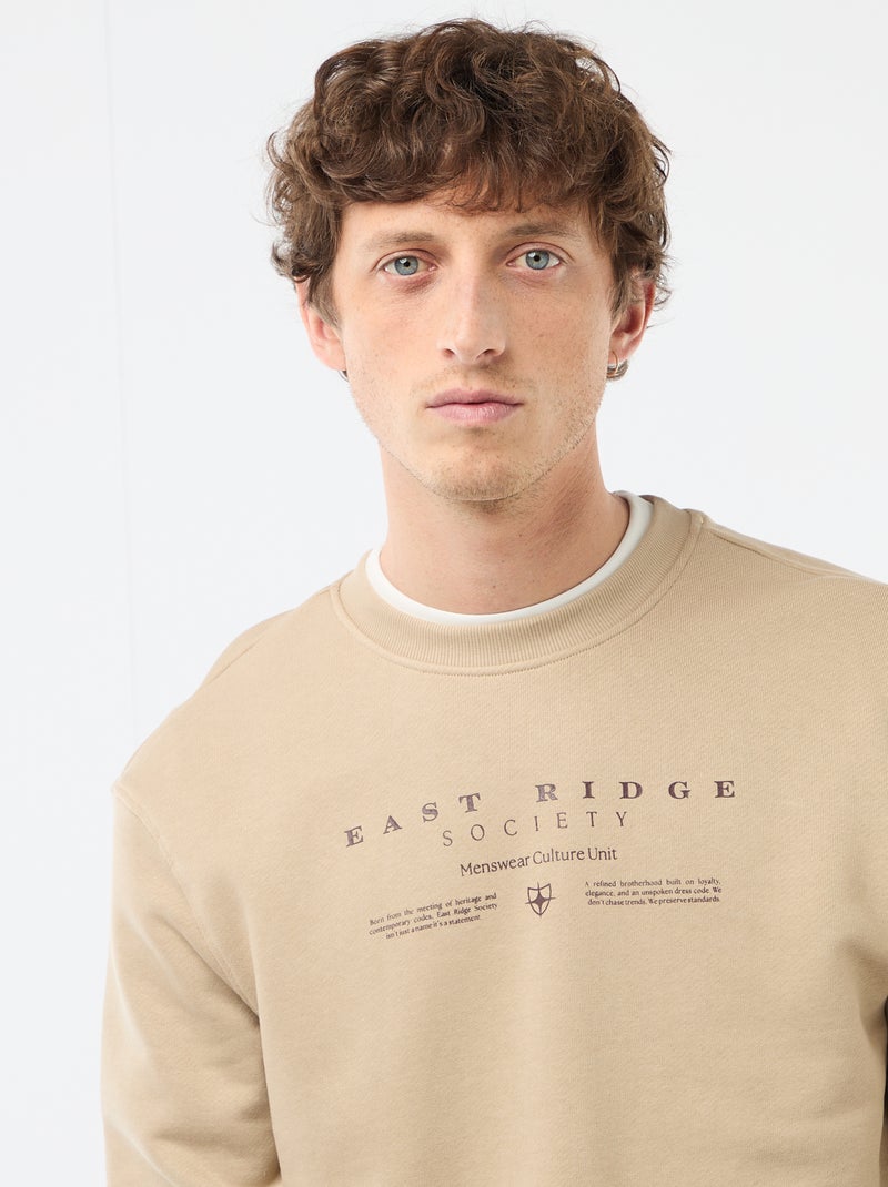 Sweat en molleton léger imprimé recto/verso Beige - Kiabi