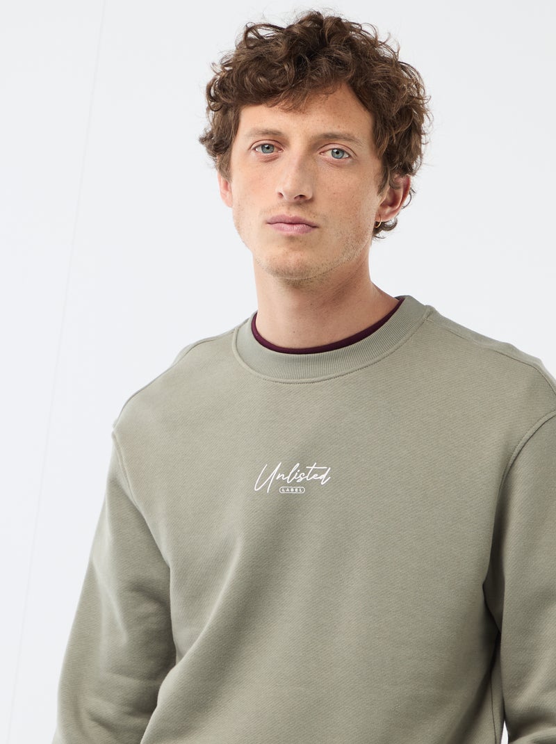 Sweat en molleton léger imprimé recto/verso Kaki - Kiabi