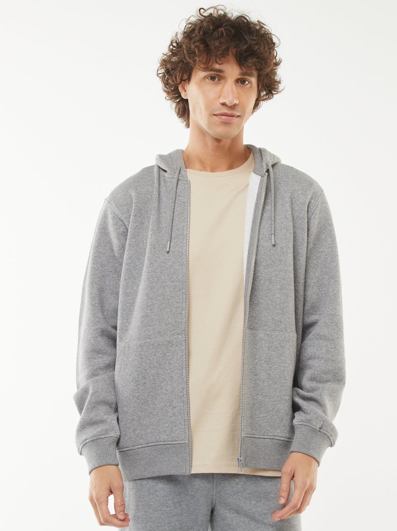 Sweat en molleton zippé à capuche Gris - Kiabi