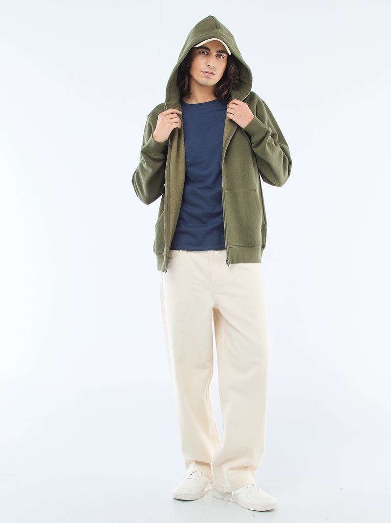 Sweat en molleton zippé à capuche Kaki - Kiabi