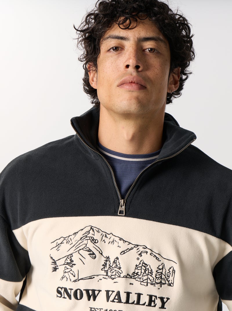 Sweat en polaire avec bandes contrastées Noir - Kiabi