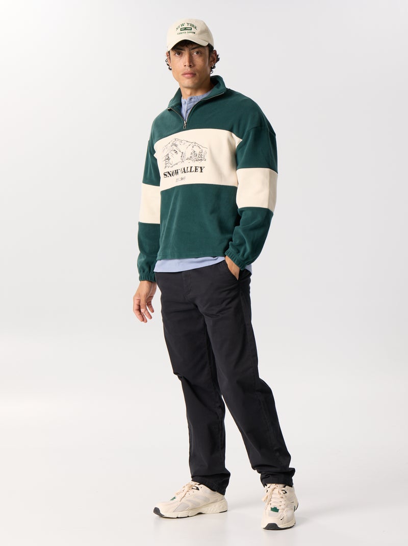 Sweat en polaire avec bandes contrastées Vert - Kiabi