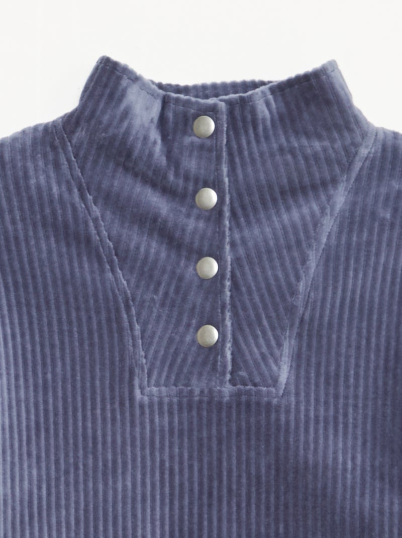 Sweat en velours côtelé avec col camionneur Bleu - Kiabi
