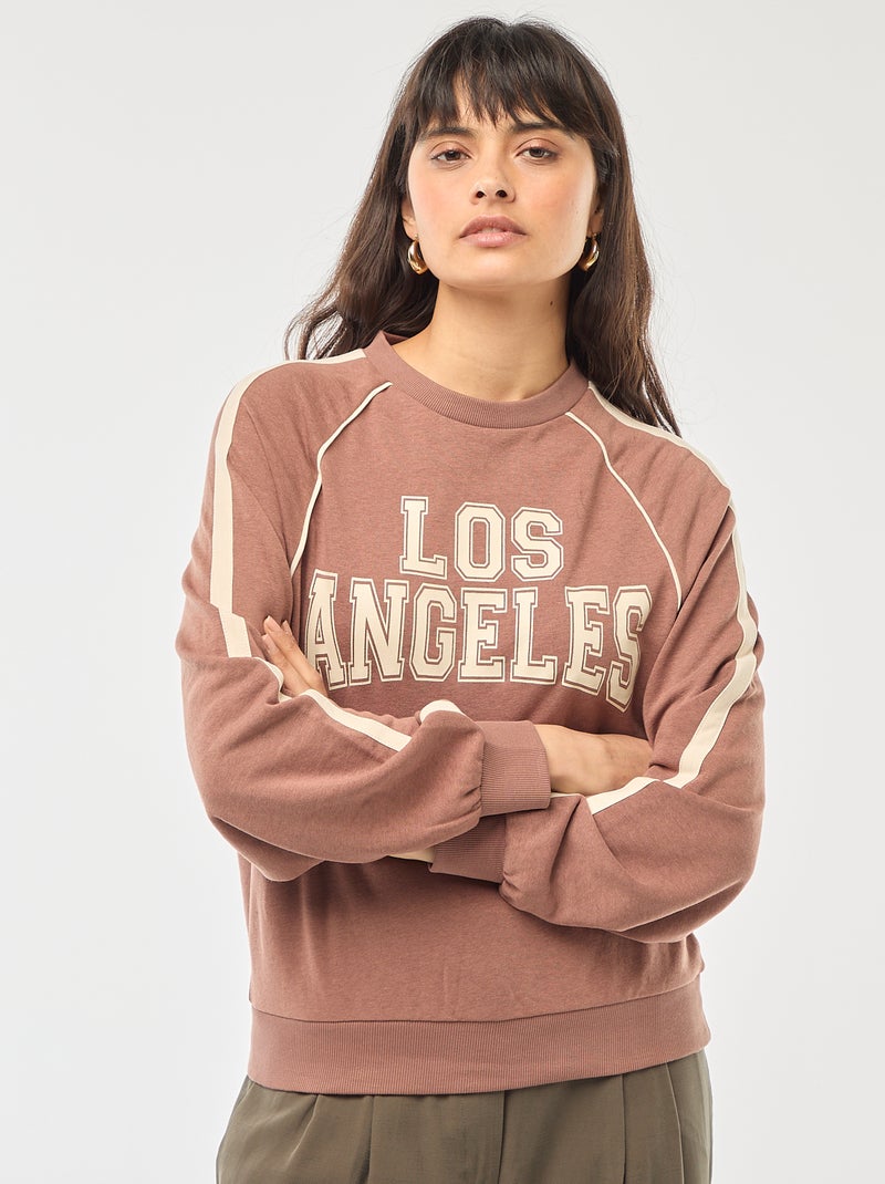 Sweat french terry avec bandes contrastées Marron - Kiabi