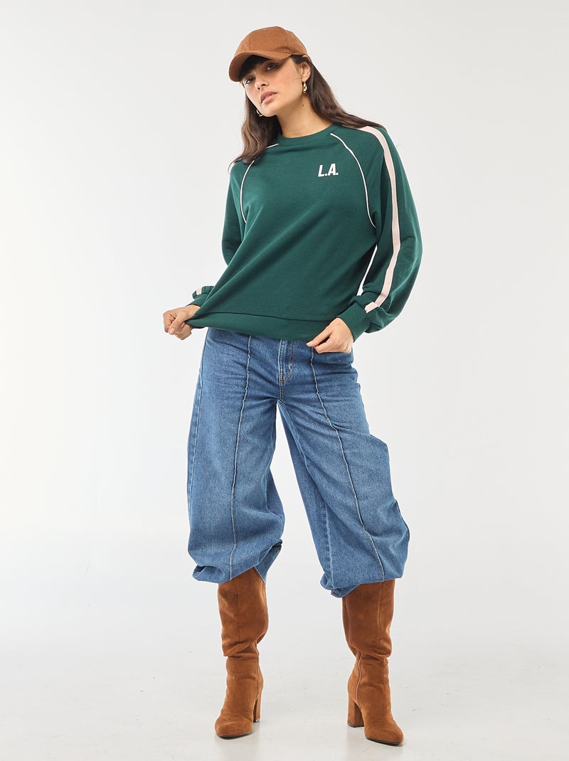 Sweat french terry avec bandes contrastées Vert - Kiabi