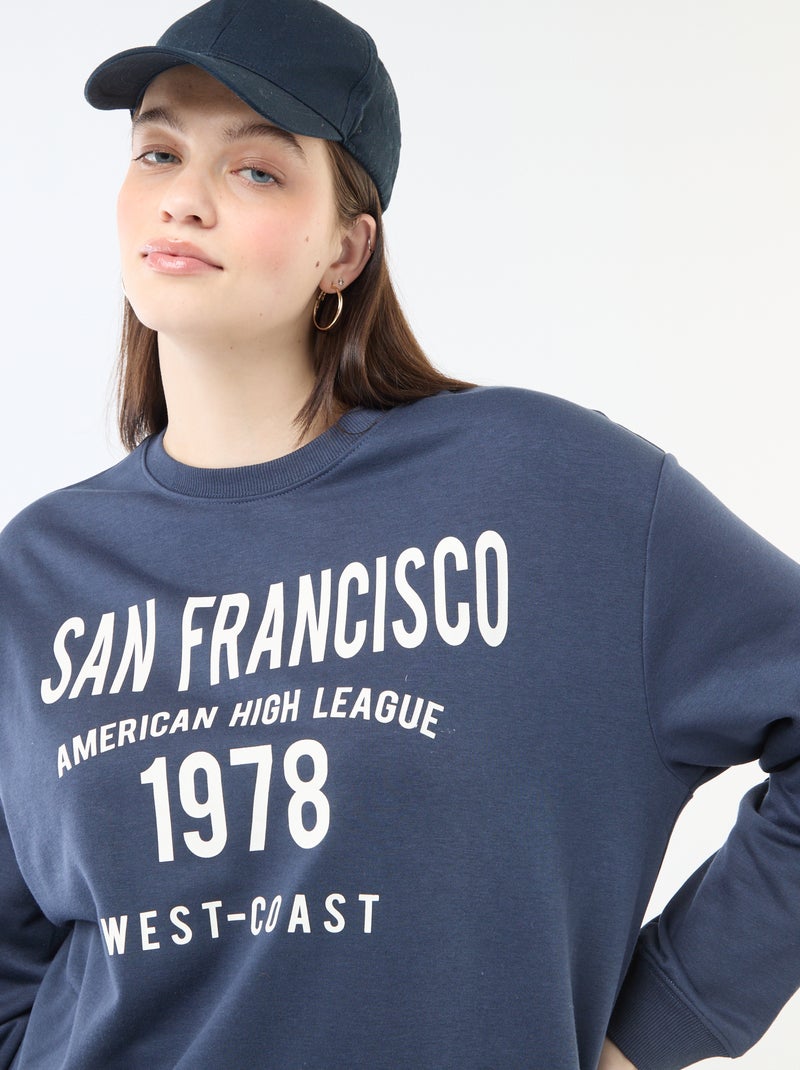 Sweat léger en French Terry avec inscription Bleu - Kiabi