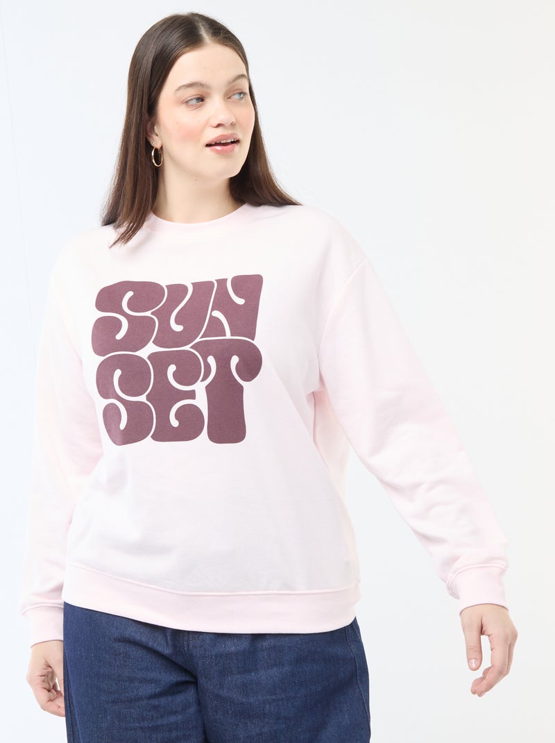 Sweat léger en French Terry avec inscription Rose - Kiabi