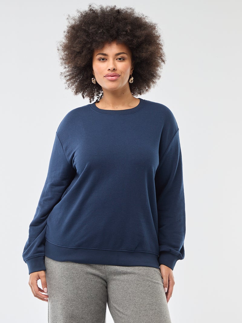 Sweat léger uni à col rond Bleu - Kiabi